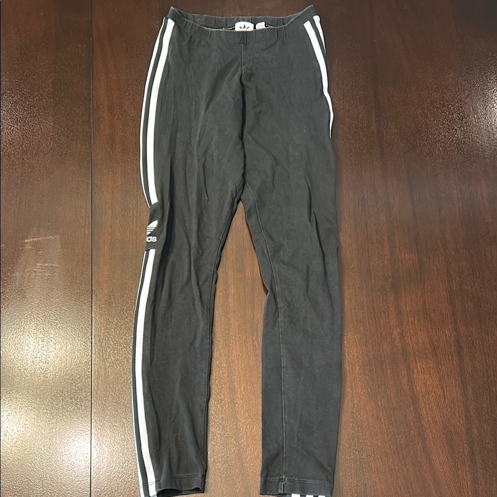 Adidas Black Leggings with White Side Stripes
